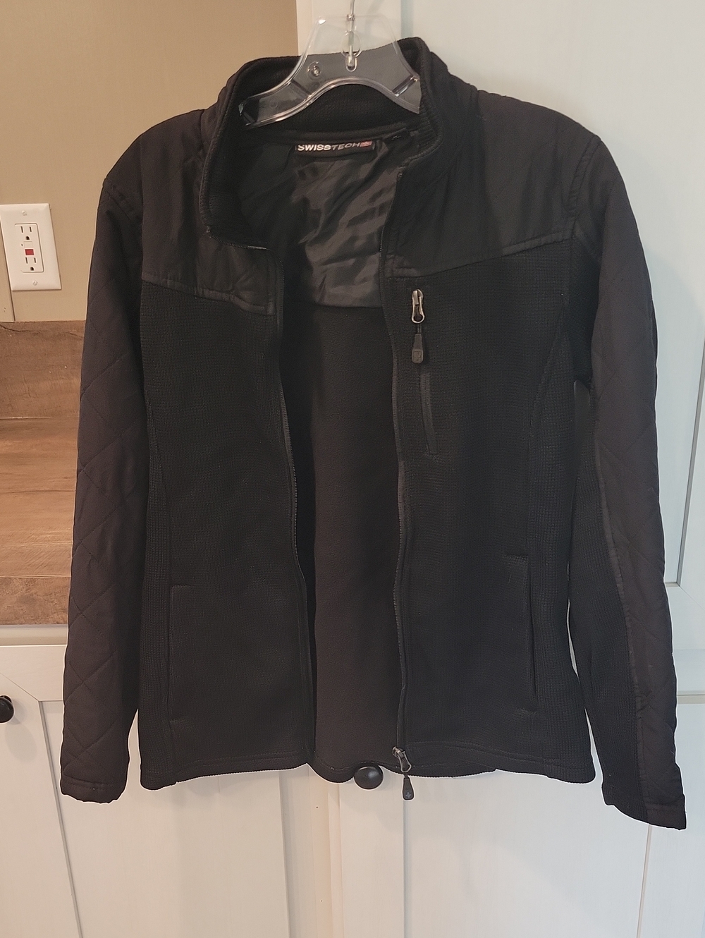 Swiss Tech Black Women's Utility Jacket with Quilted Sleeves